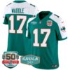 Men’s Dolphins Throwback Shula 347 Patch Vapor Jersey – All Stitched – Aqua Alternate – Jaylen Waddle
