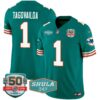 Men’s Dolphins Throwback Shula 347 Patch Vapor Jersey – All Stitched – Aqua – Tua Tagovailoa