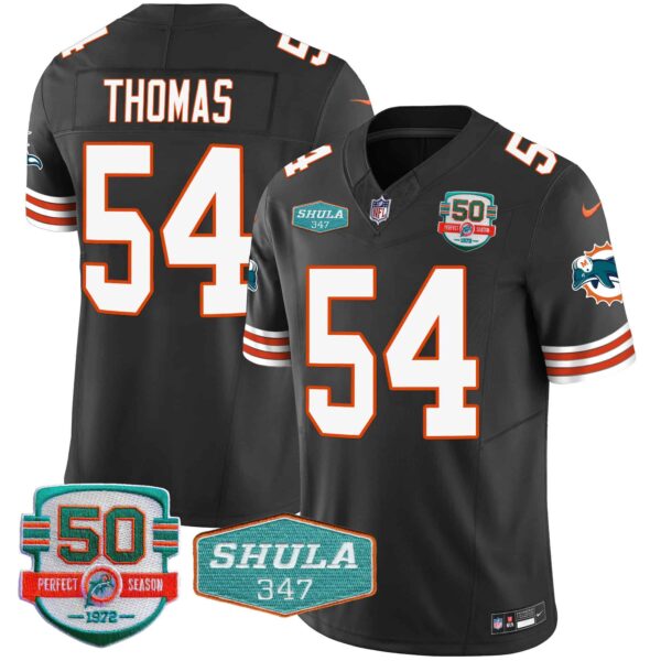 Men’s Dolphins Throwback Shula 347 Patch Vapor Jersey – All Stitched – Black – Zach Thomas