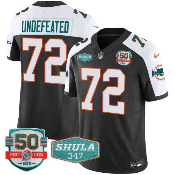 Men’s Dolphins Throwback Shula 347 Patch Vapor Jersey – All Stitched – Black Alternate – Undefeated