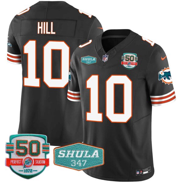 Men’s Dolphins Throwback Shula 347 Patch Vapor Jersey – All Stitched – Black – Tyreek Hill