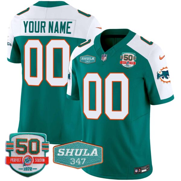 Dolphins Throwback Shula 347 Patch Vapor Custom Jersey – All Stitched – Youth – Aqua Alternate