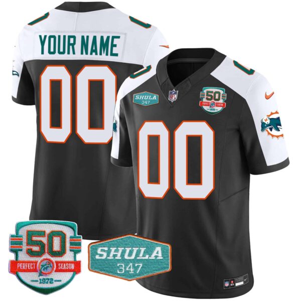 Dolphins Throwback Shula 347 Patch Vapor Custom Jersey – All Stitched – Men – Black Alternate