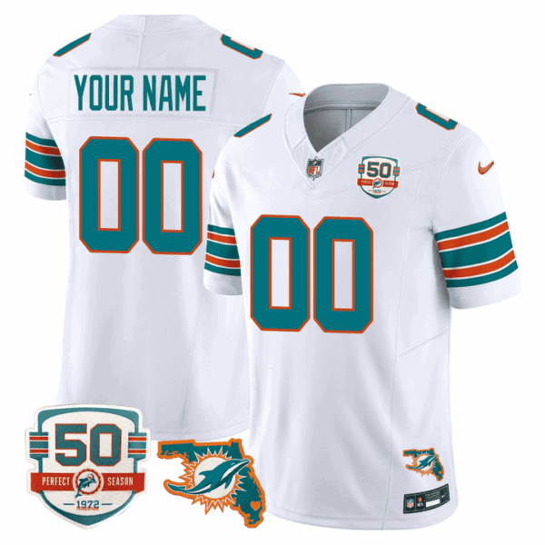 Dolphins Throwback 50th Perfect Season & Florida Patch Vapor Custom Jersey – All Stitched – Youth – White