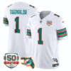 Men’s Miami DolphinsThrowback 50th Perfect Season & Florida Patch Vapor Jersey – White – Tua Tagovailoa