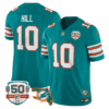 Men’s Miami DolphinsThrowback 50th Perfect Season & Florida Patch Vapor Jersey – Aqua – Tyreek Hill