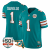 Men’s Miami DolphinsThrowback 50th Perfect Season & Florida Patch Vapor Jersey – Aqua – Tua Tagovailoa
