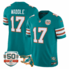 Men’s Miami DolphinsThrowback 50th Perfect Season & Florida Patch Vapor Jersey – Aqua – Jaylen Waddle