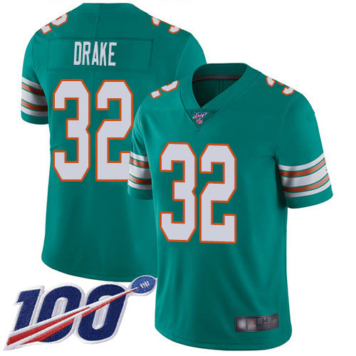 Nike Dolphins #32 Kenyan Drake Aqua Green Alternate Men’s Stitched NFL 100th Season Vapor Limited Jersey