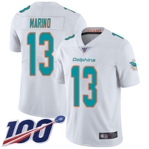 Nike Dolphins #13 Dan Marino White Men’s Stitched NFL 100th Season Vapor Limited Jersey