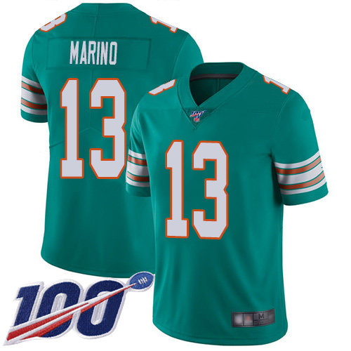 Nike Dolphins #13 Dan Marino Aqua Green Alternate Men’s Stitched NFL 100th Season Vapor Limited Jersey