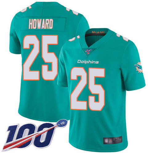 Nike Dolphins #25 Xavien Howard Aqua Green Team Color Men’s Stitched NFL 100th Season Vapor Limited Jersey
