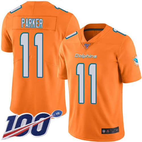 Nike Dolphins #11 DeVante Parker Orange Men’s Stitched NFL Limited Rush 100th Season Jersey