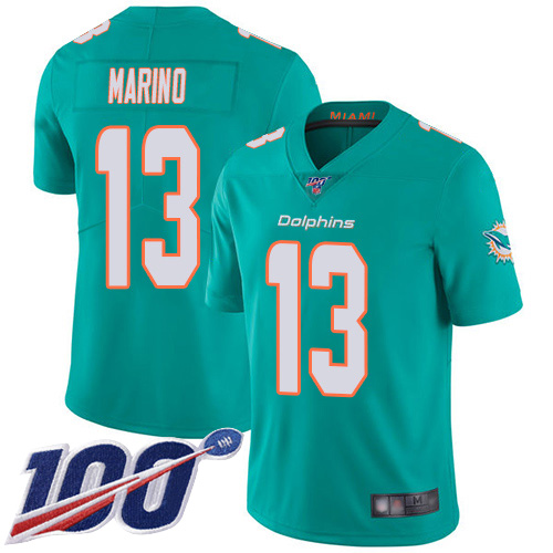 Nike Dolphins #13 Dan Marino Aqua Green Team Color Men’s Stitched NFL 100th Season Vapor Limited Jersey