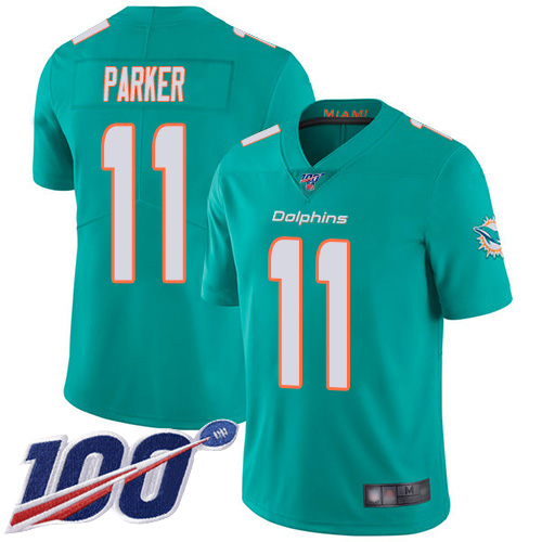 Nike Dolphins #11 DeVante Parker Aqua Green Team Color Men’s Stitched NFL 100th Season Vapor Limited Jersey