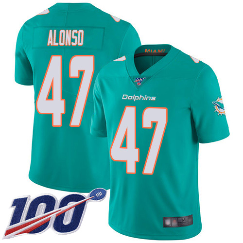 Nike Dolphins #47 Kiko Alonso Aqua Green Team Color Men’s Stitched NFL 100th Season Vapor Limited Jersey