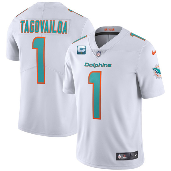 Men’s Miami Dolphins 2022 #1 Tua Tagovailoa White With 1-star C Patch Vapor Limited Stitched NFL Jersey