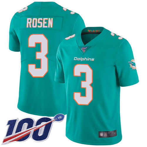 Dolphins #3 Josh Rosen Aqua Green Team Color Men’s Stitched Football 100th Season Vapor Limited Jersey