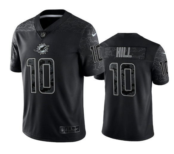 Men’s Miami Dolphins #10 Tyreek Hill Black Reflective Limited Stitched Football Jersey