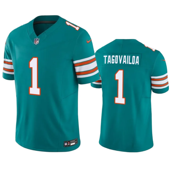 Men’s Miami Dolphins #1 Tua Tagovailoa Aqua 2023 F.U.S.E Vapor Limited Stitched Football Jersey