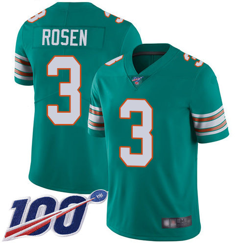 Dolphins #3 Josh Rosen Aqua Green Alternate Men’s Stitched Football 100th Season Vapor Limited Jersey