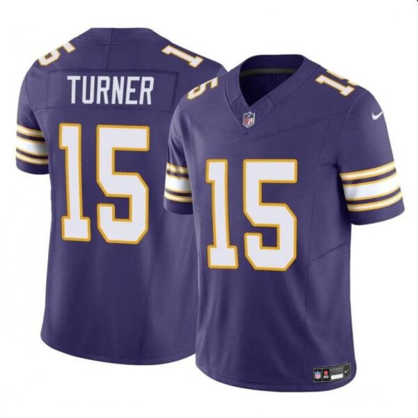 Minnesota Vikings #15 Dallas Turner Purple 2024 Draft Throwback Vapor Untouchable Jersey Jersey