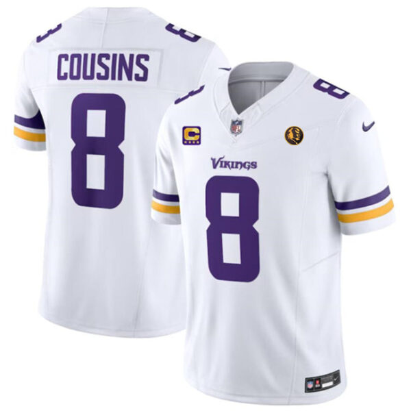 Minnesota Vikings #8 Kirk Cousins White 2023 FUSE With With 4-Star C Patch And Jersey