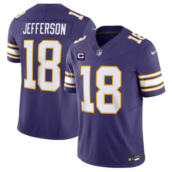 Minnesota Vikings #18 Justin Jefferson Purple 2024 FUSE Throwback With 2 Star Jersey
