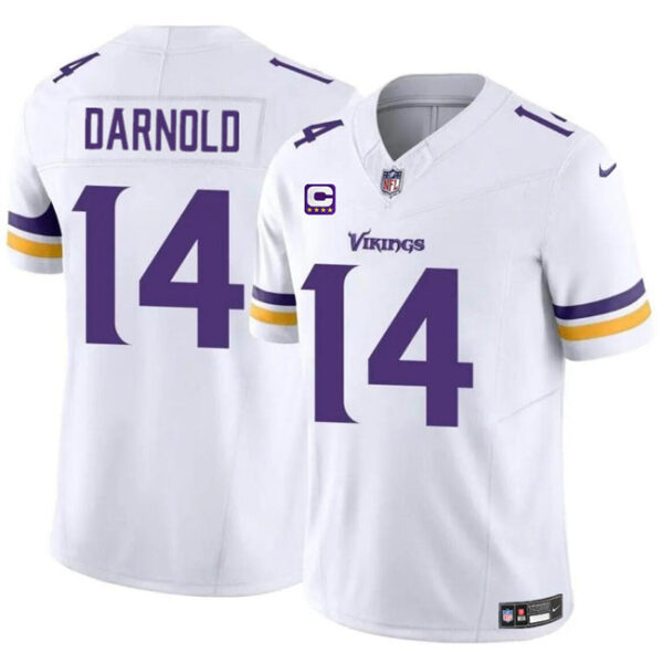 Minnesota Vikings #14 Sam Darnold White 2024 FUSE With 4 Star C Patchs Jersey