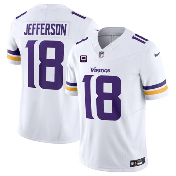Minnesota Vikings #18 Justin Jefferson White 2024 FUSE With 2 Star C Patchs Jersey