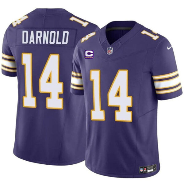 Minnesota Vikings #14 Sam Darnold Purple 2024 FUSE Throwback With 4 Star Jersey