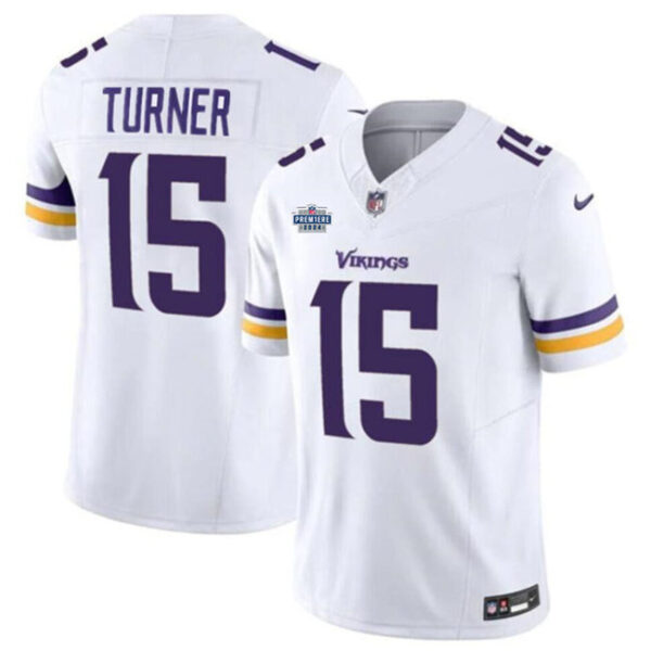 Minnesota Vikings #15 Dallas Turner White 2024 With Draft Patch FUSE Vapor Jersey