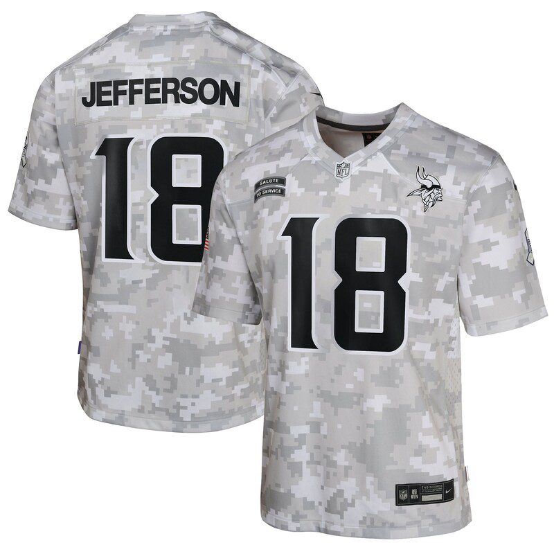 Justin Jefferson Minnesota Vikings Youth 2024 Salute To Service Game Jersey Arctic Camo