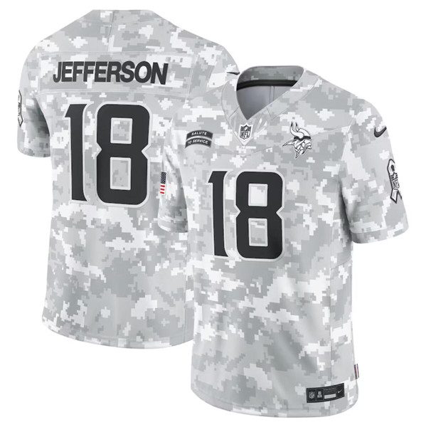 Minnesota Vikings #18 Justin Jefferson Arctic Camo 2024 FUSE Salute To Service Limited Football Stitched Jersey