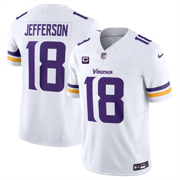 Minnesota Vikings #18 Justin Jefferson White 2024 FUSE With 2 Star C Patch Vapor Limited Stitched Jersey
