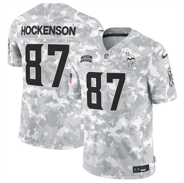 Minnesota Vikings #87 TJ Hockenson Arctic Camo 2024 FUSE Salute To Service Limited Football Stitched Jersey