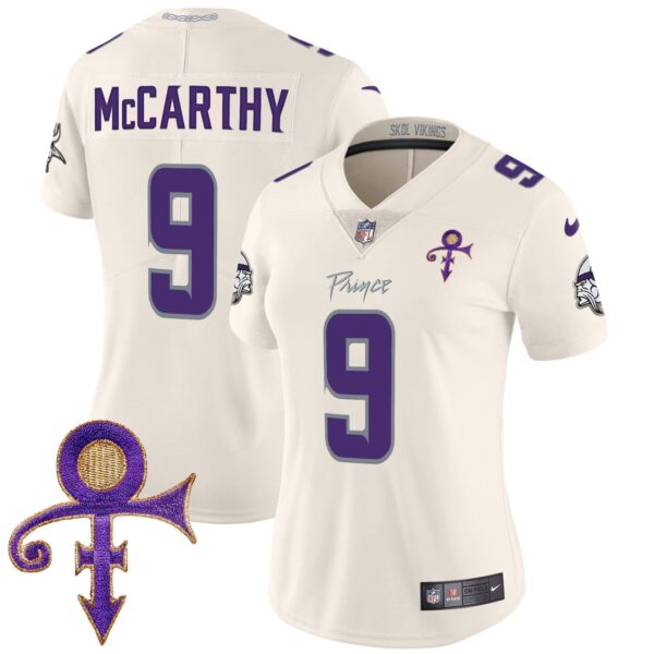 Women’s Minnesota Vikings 2024 Prince Vapor Limited Jersey – All Stitched – Cream – J.J. McCarthy