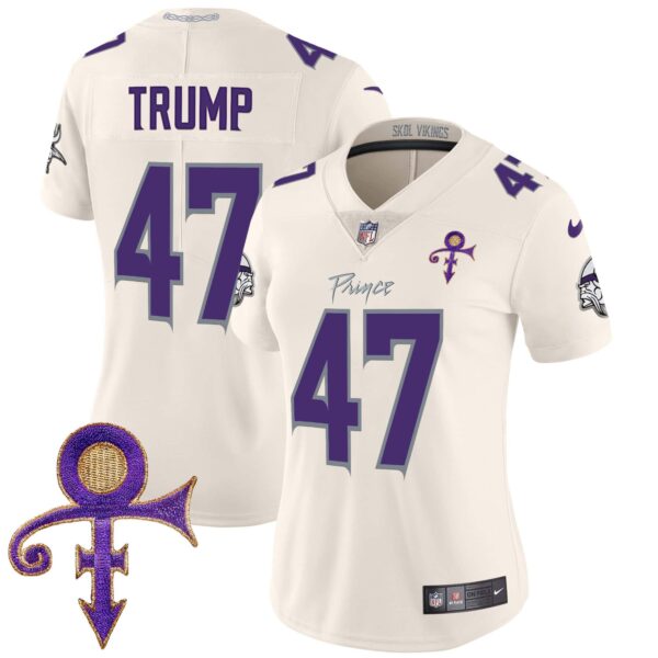 Women’s Minnesota Vikings 2024 Prince Vapor Limited Jersey – All Stitched – Cream – Donald Trump