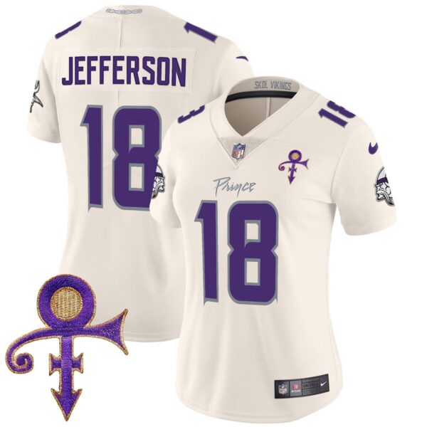 Women’s Minnesota Vikings 2024 Prince Vapor Limited Jersey – All Stitched – Cream – Justin Jefferson
