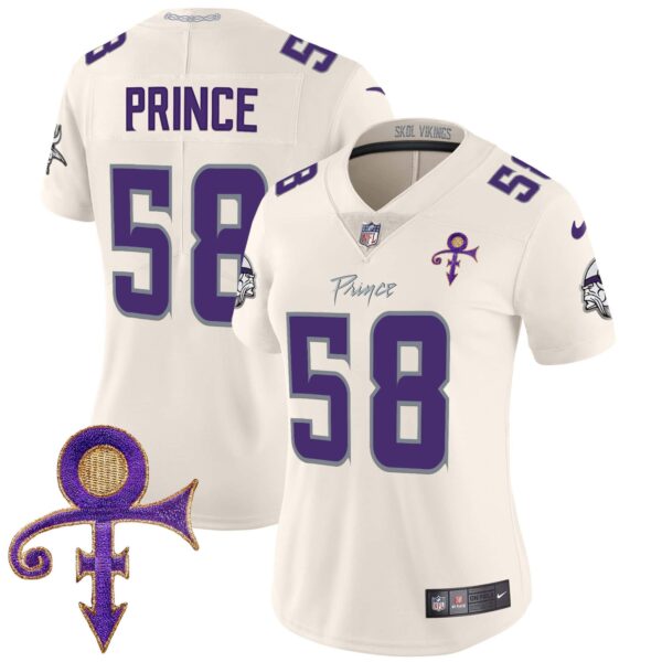 Women’s Minnesota Vikings 2024 Prince Vapor Limited Jersey – All Stitched – Cream – Prince 1958