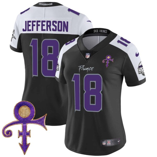 Women’s Minnesota Vikings 2024 Prince Vapor Limited Jersey – All Stitched – Black Alternate – Justin Jefferson