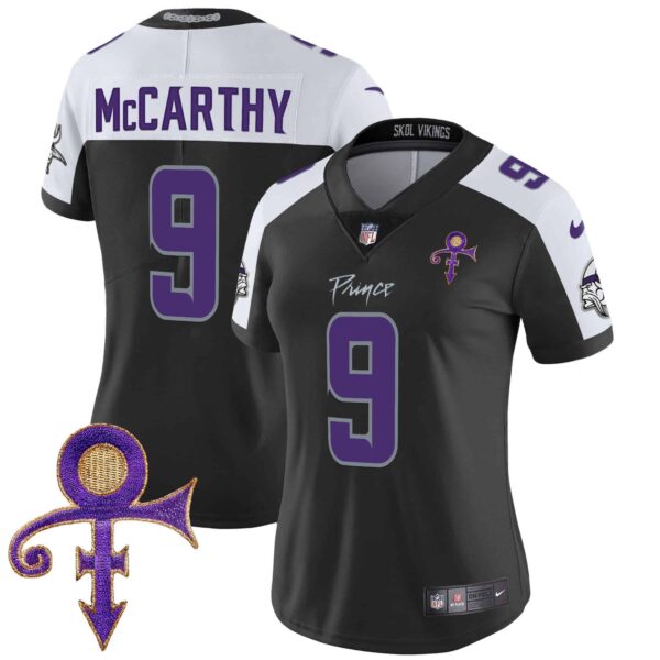 Women’s Minnesota Vikings 2024 Prince Vapor Limited Jersey – All Stitched – Black Alternate – J.J. McCarthy