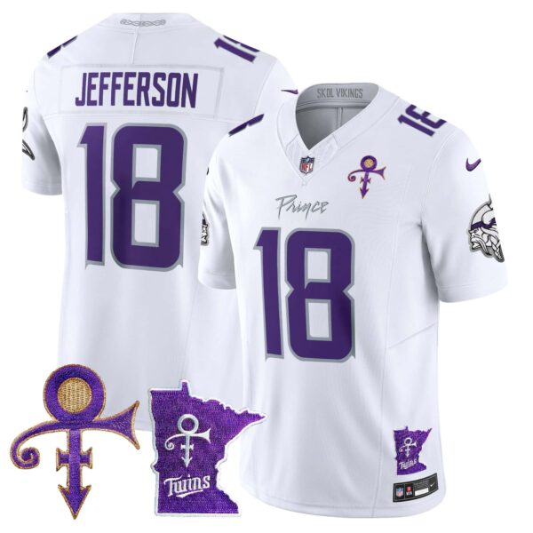 Men’s Minnesota Vikings 2024 Prince Vapor Limited Jersey V2 – All Stitched – White Limited – Justin Jefferson