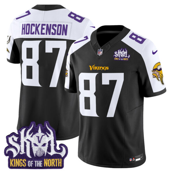 Men’s Minnesota Vikings King Of The North Patch Vapor Limited Jersey – All Stitched – Black Alternate – T.J. Hockenson