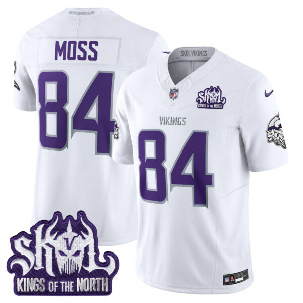 Men’s Minnesota Vikings King Of The North Patch Vapor Limited Jersey – All Stitched – Winter Warrior – Randy Moss
