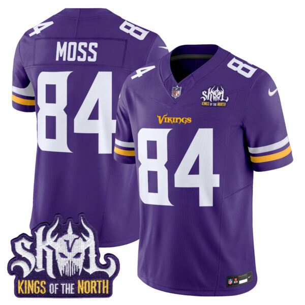 Men’s Minnesota Vikings King Of The North Patch Vapor Limited Jersey – All Stitched – Purple – Randy Moss