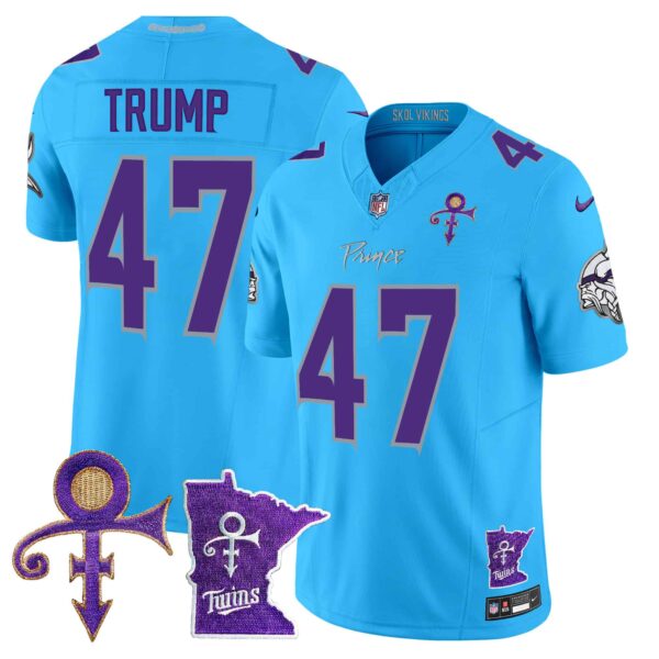 Men’s Minnesota Vikings 2024 Prince Vapor Limited Jersey V2 – All Stitched – Light Blue – Donald Trump