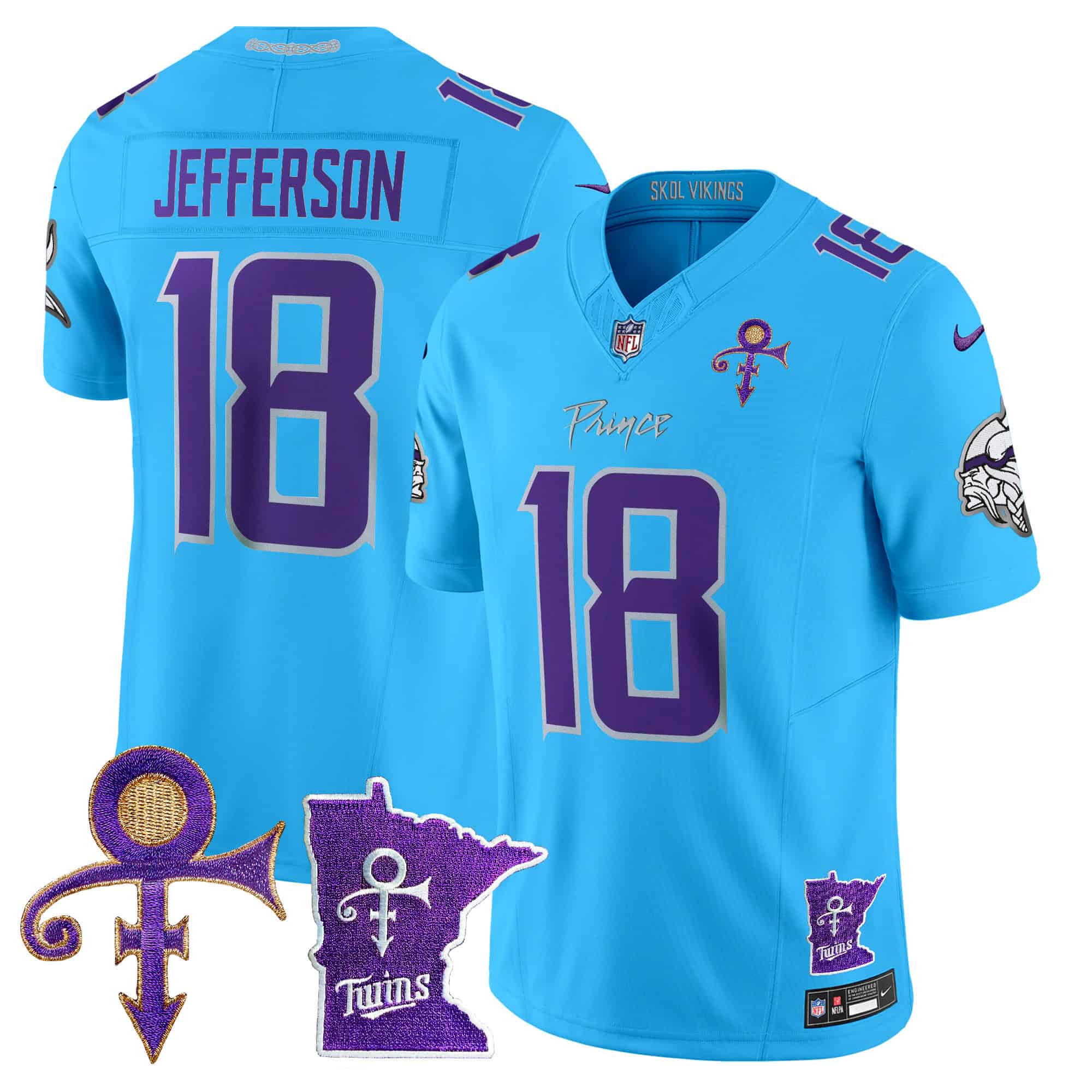 Men’s Minnesota Vikings 2024 Prince Vapor Limited Jersey V2 – All Stitched – Light Blue – Justin Jefferson