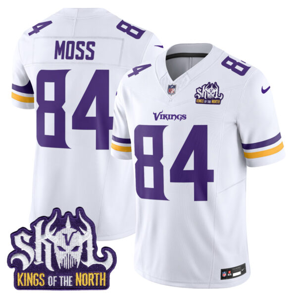 Men’s Minnesota Vikings King Of The North Patch Vapor Limited Jersey – All Stitched – White – Randy Moss