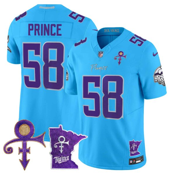 Men’s Minnesota Vikings 2024 Prince Vapor Limited Jersey V2 – All Stitched – Light Blue – Prince 1958